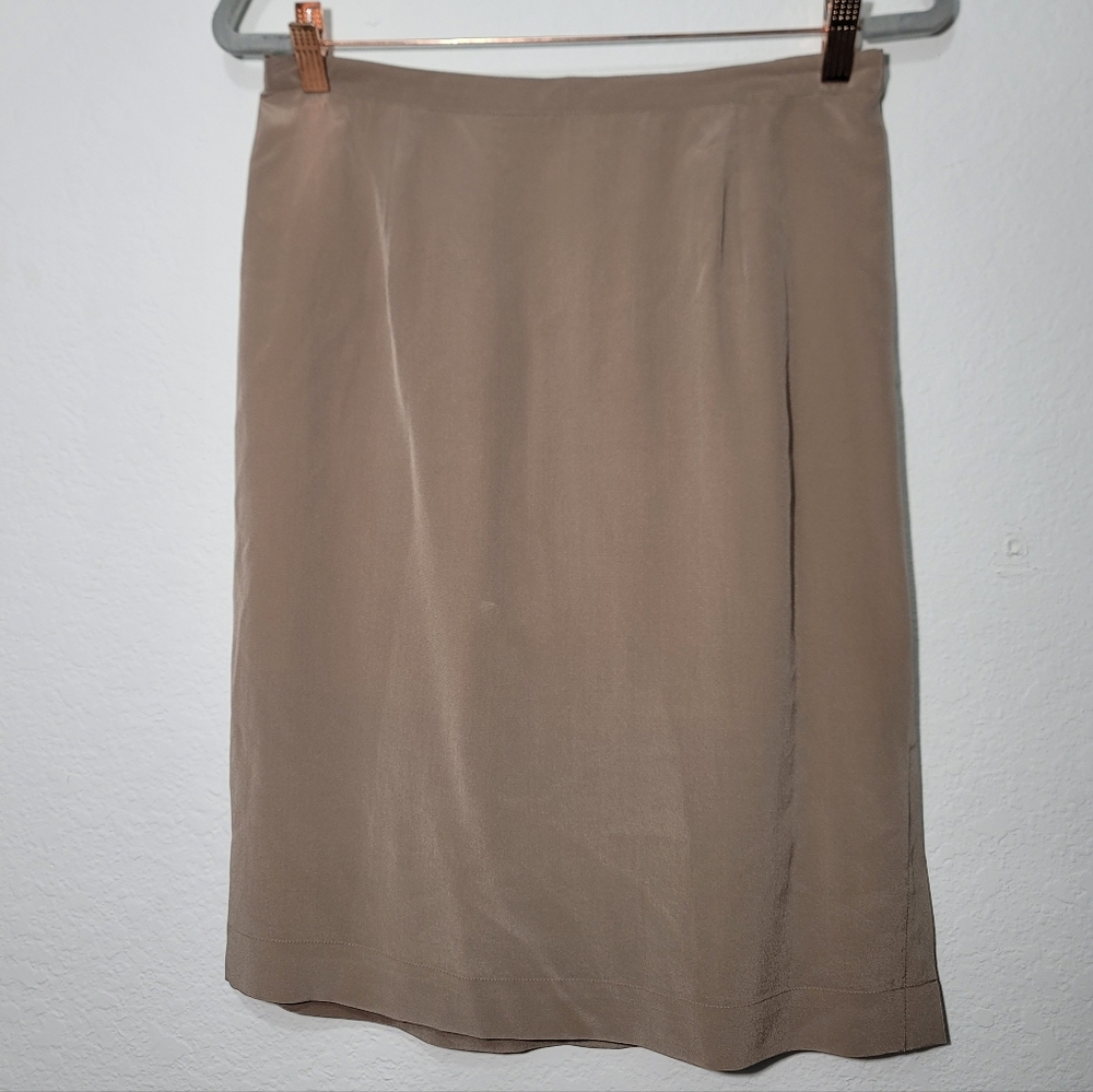 100% Silk Tan Pencil Slip Skirt